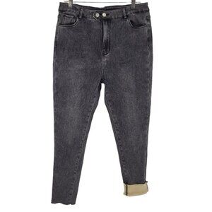 Fashion womens 34 black gray wash super soft fleece lined skinny denim jeans